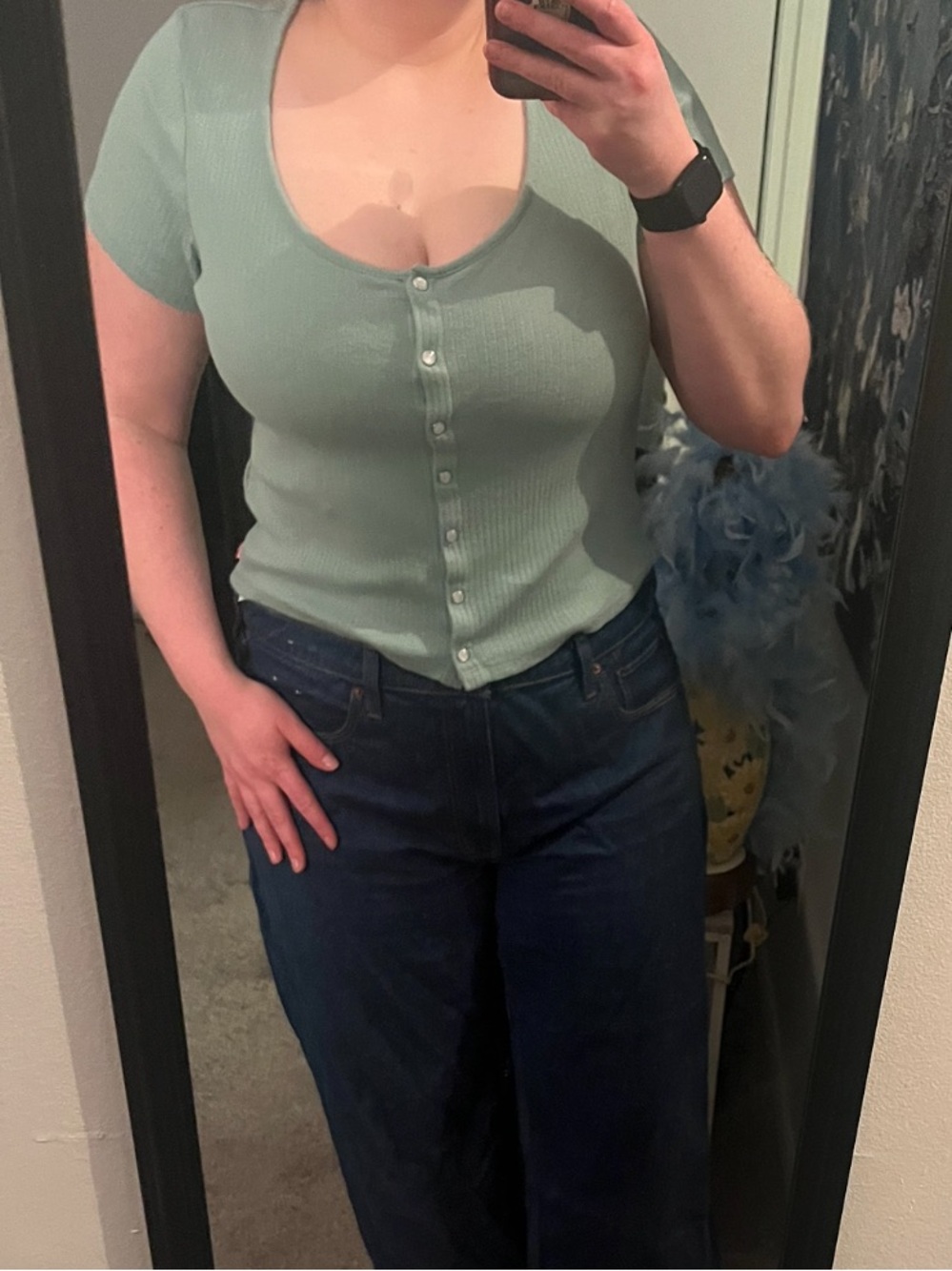 Levi's Sage Green Ribbed Button-Front Short Sleeve Tee